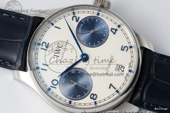 MIROTIME 0413 ZeroBulk Portuguese Real PR IW500715 SS AZF 1:1 Best Edition White Blue Dial on Blue Leather Strap A 7034